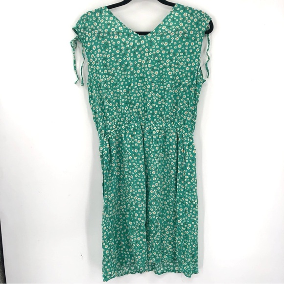 A.N.A. Green Ditsy Floral Dress Ruched Tie Shoulder Rayon Sundress Daisy Pockets - Picture 6 of 7